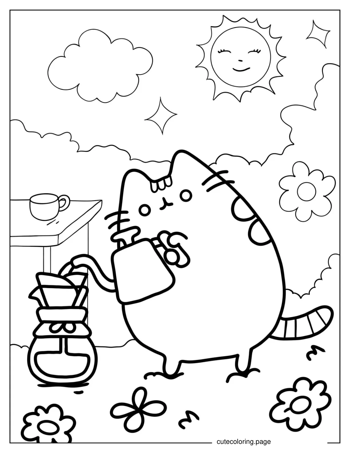 Pusheen Making Pour Over Coffee coloring page