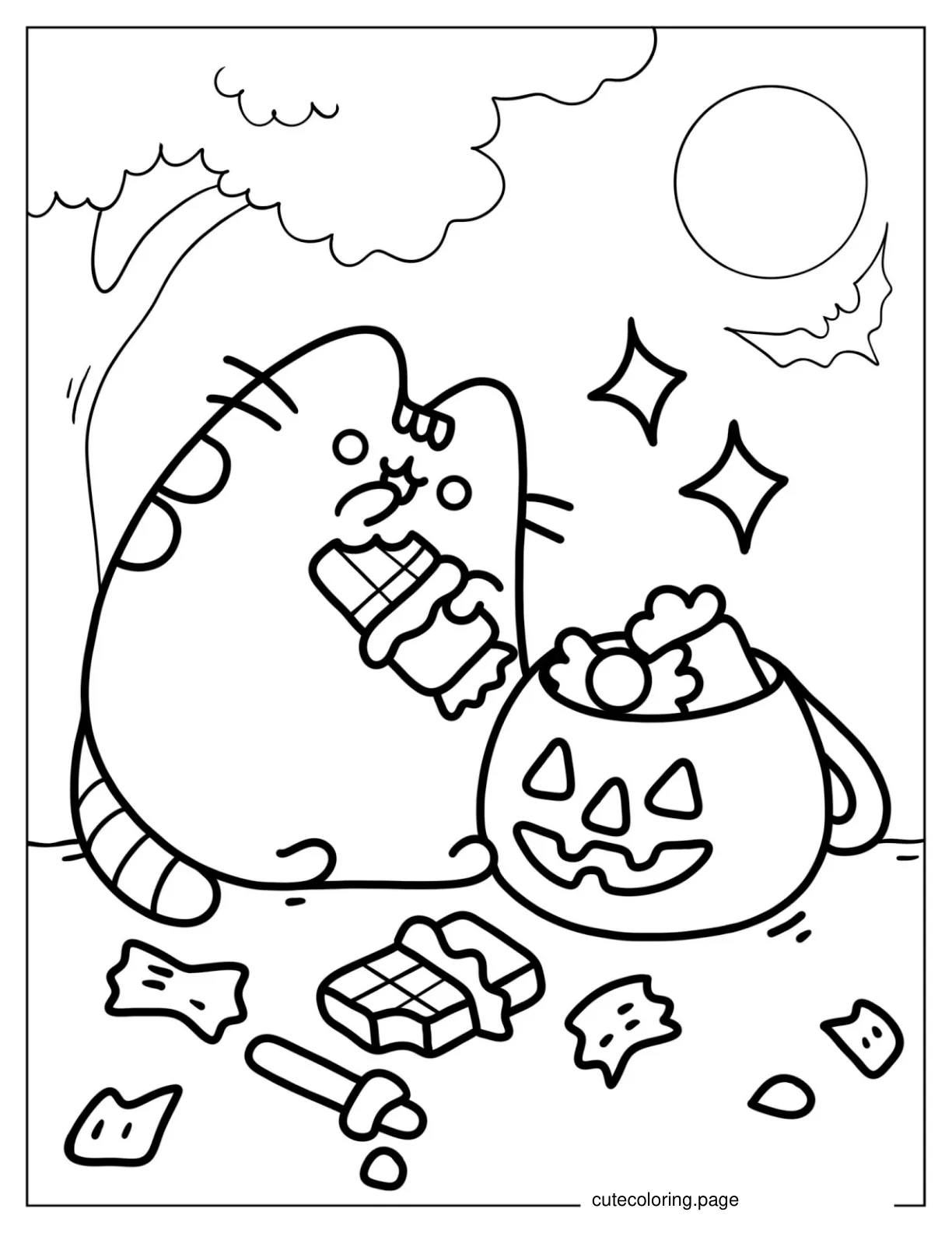 Pusheen With Halloween Candy Coloring Sheet coloring page