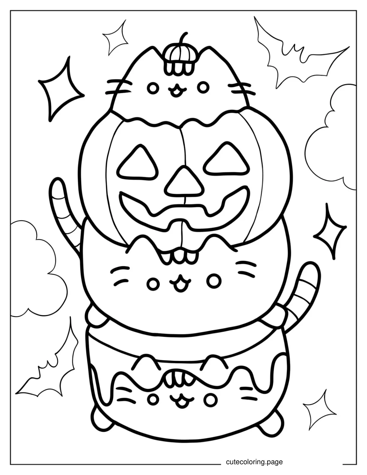 Pusheen With Jack O Lantern During Halloween coloring page