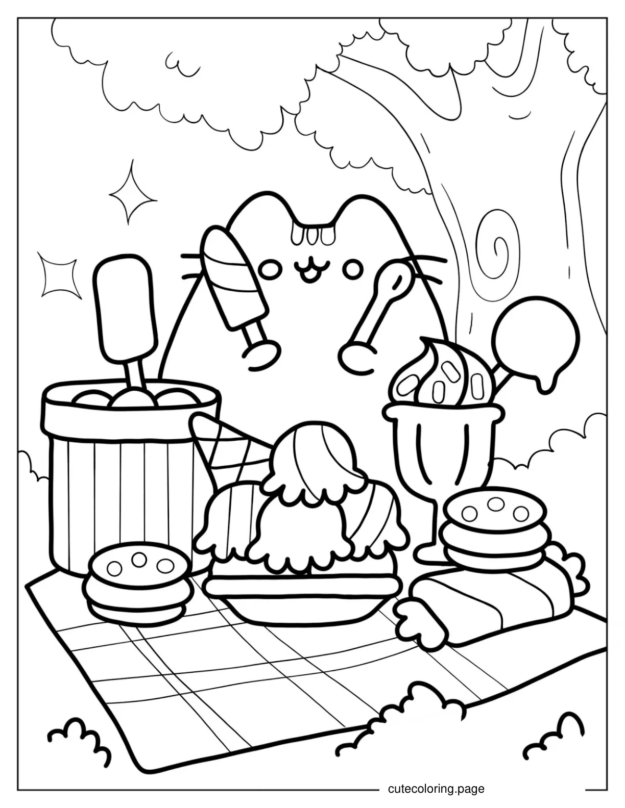 Pusheen With Lots Of Food Coloring Page coloring page