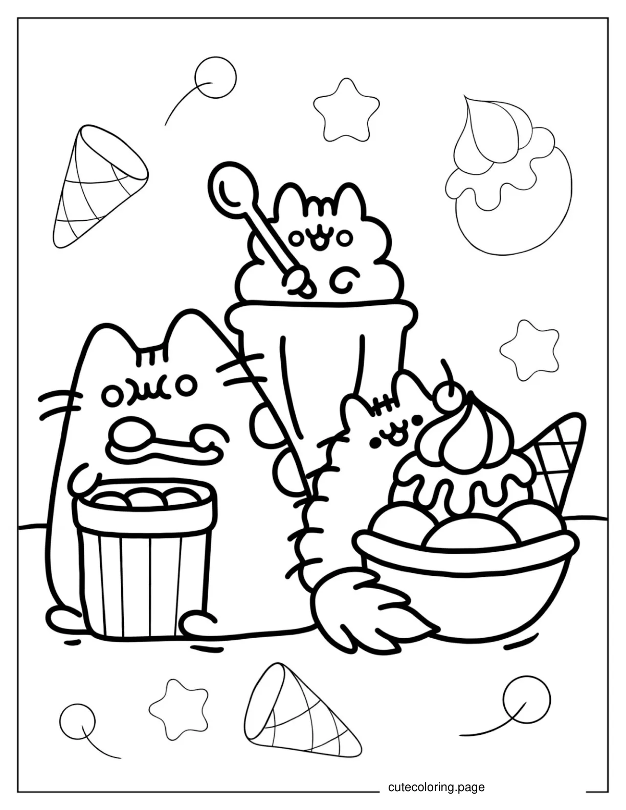 Stormy And Pusheen Eating Ice Cream coloring page