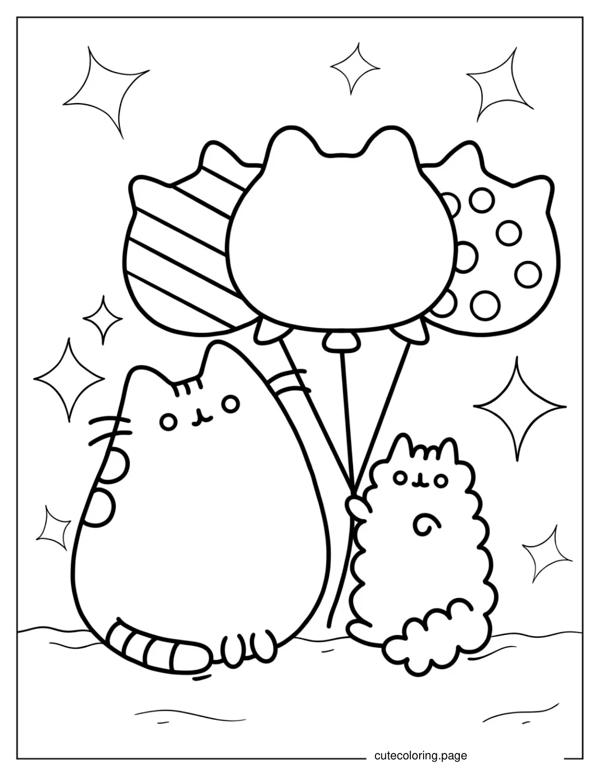 Stormy And Pusheen Holding Balloons To Color coloring page