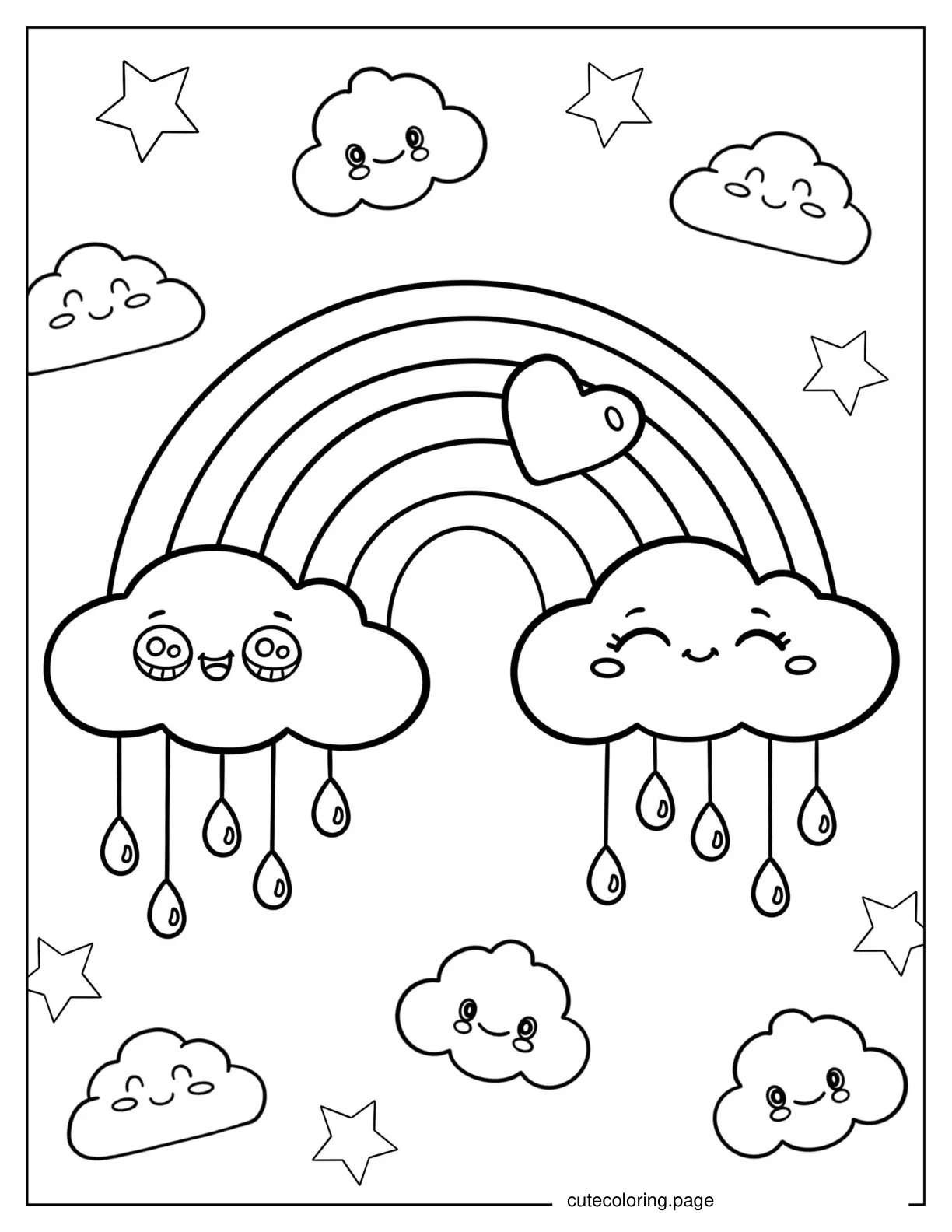 Adorable Kawaii Themed Rainbow To Color coloring page