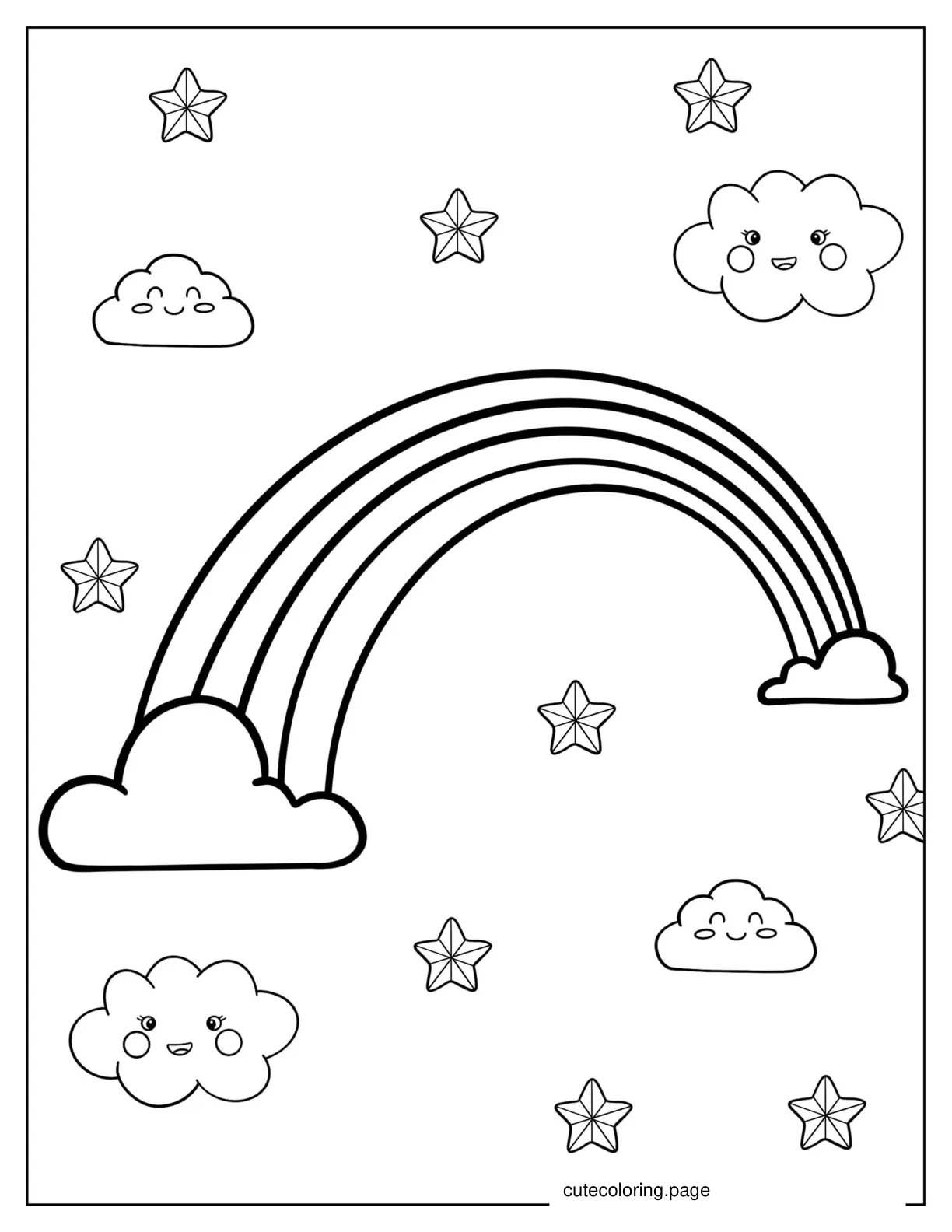 Coloring Page Of a Rainbow With Clouds And Stars coloring page