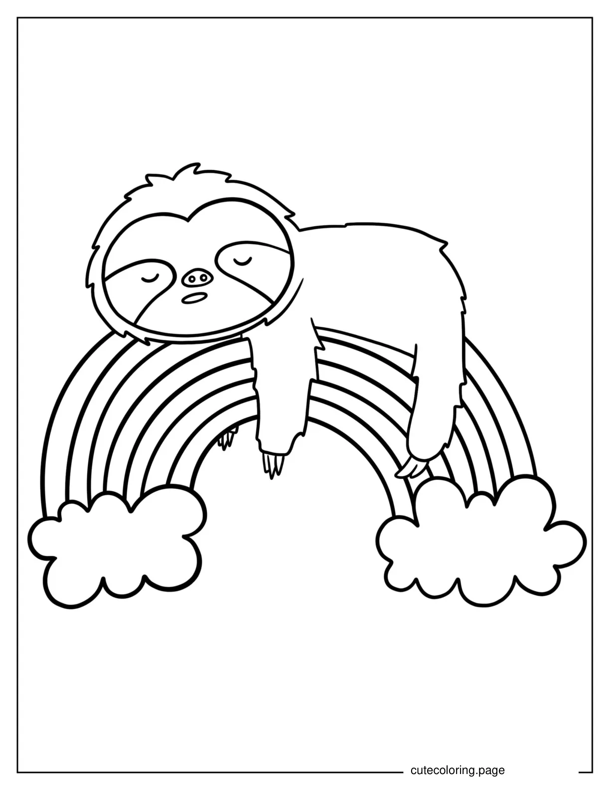 Cute Sloth Sleeping On Rainbow To Color coloring page