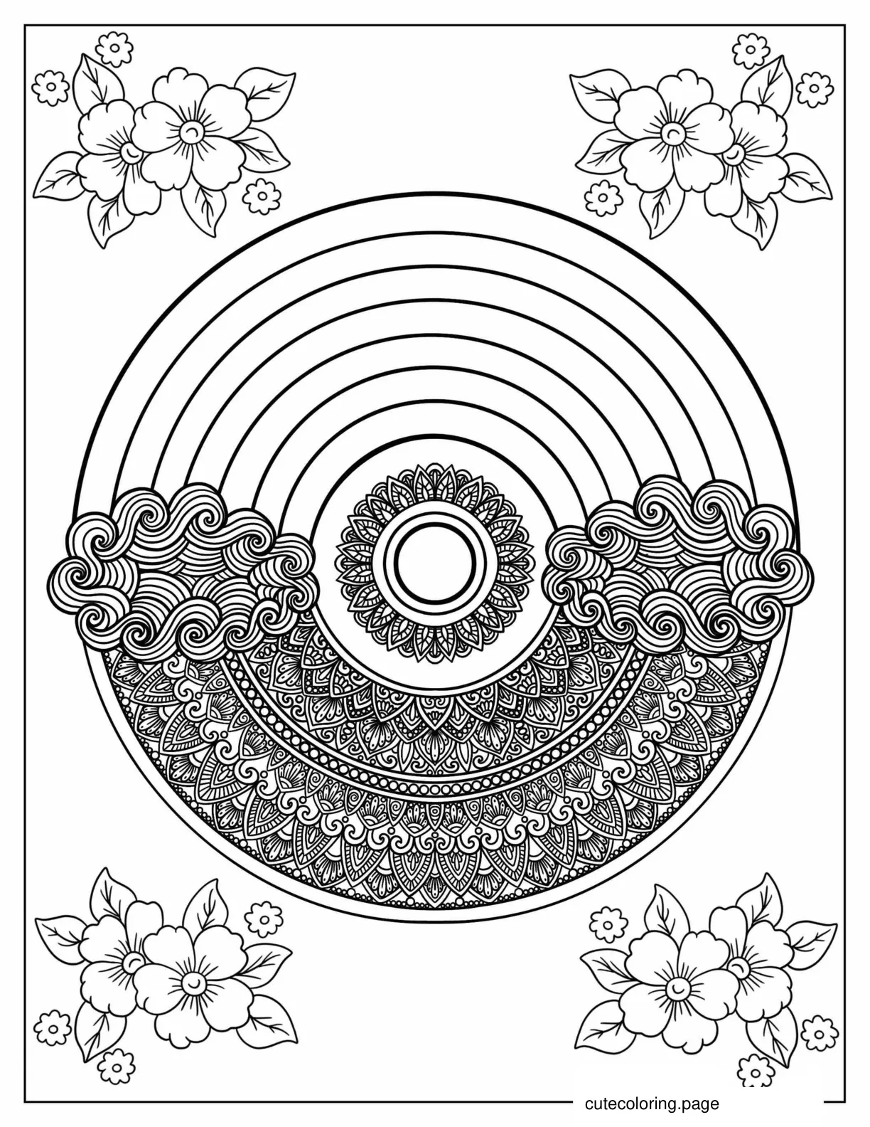 Detailed Rainbow Mandala To Color coloring page