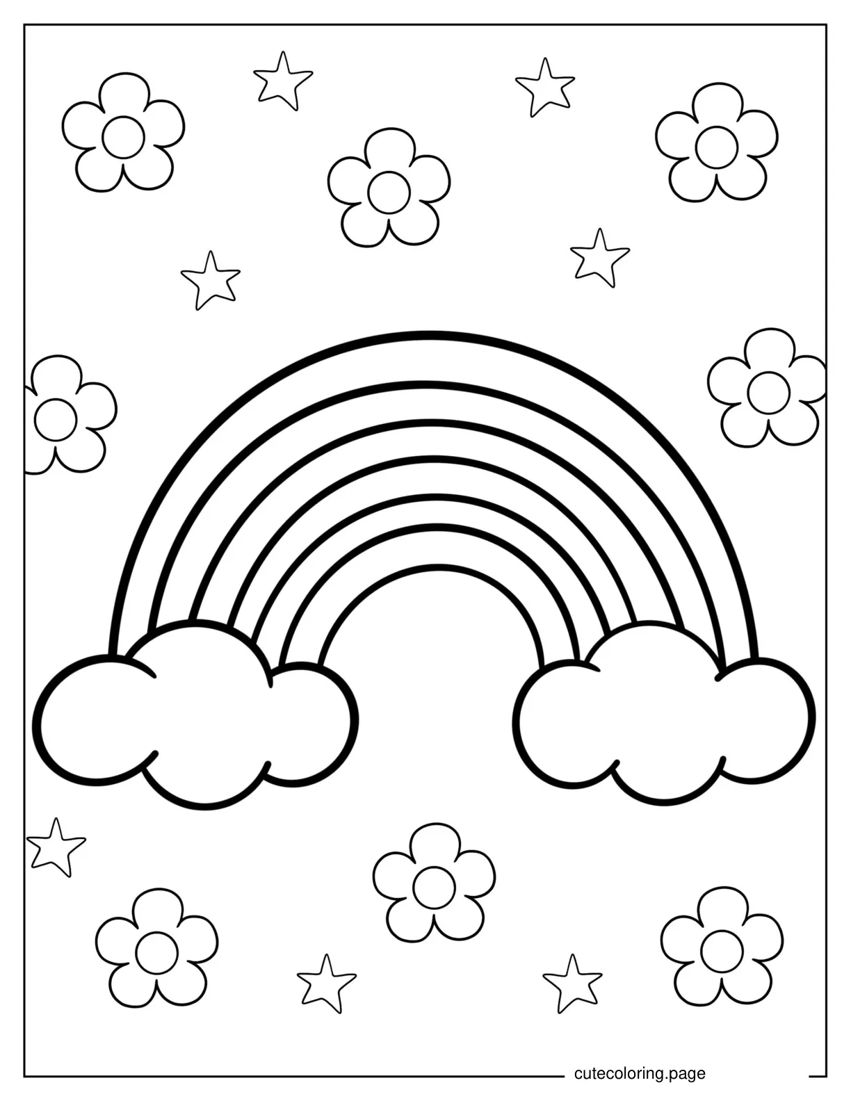 Easy Rainbow With Flowers Coloring Page For Preschoolers coloring page