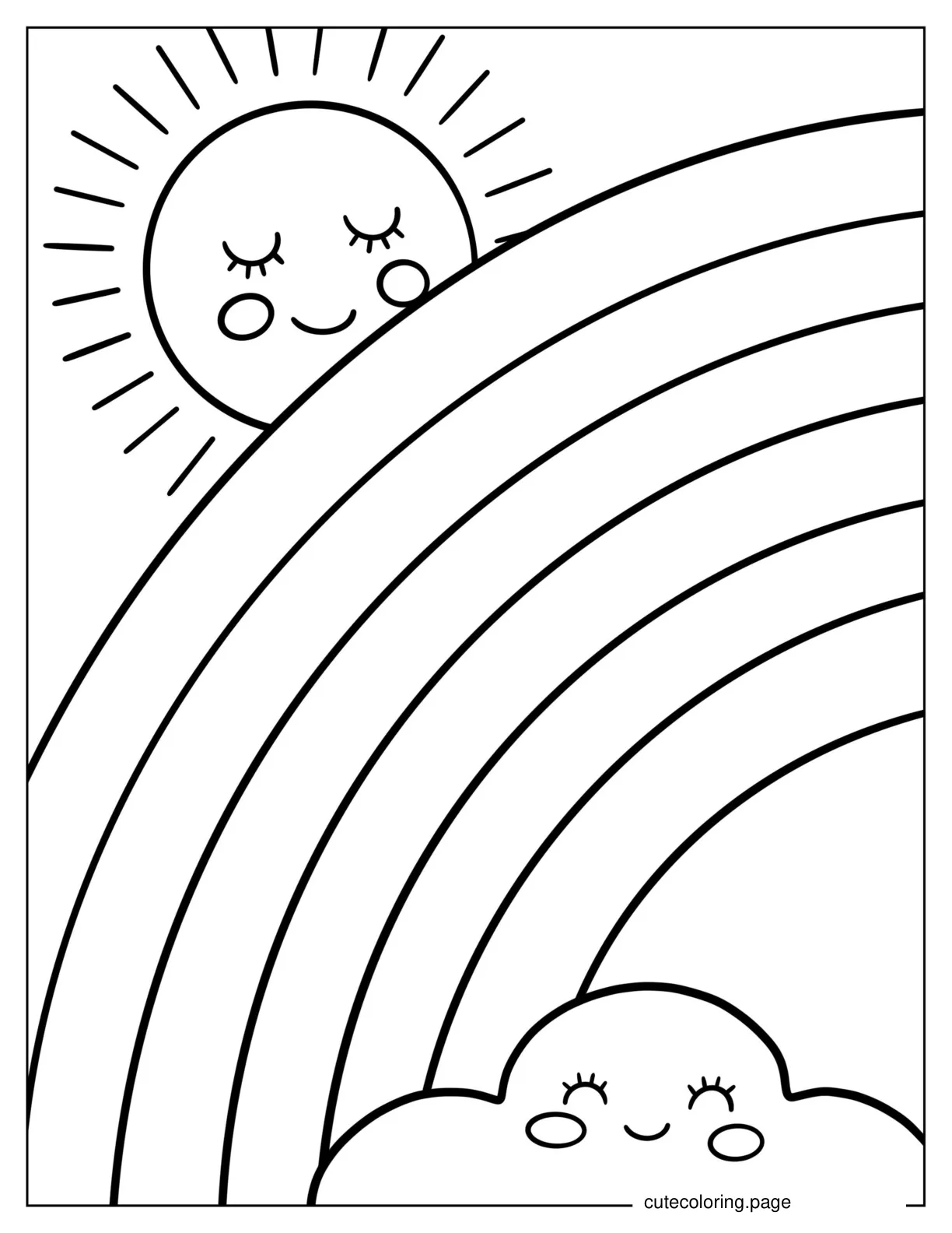 Full Page Rainbow With Sun And Cloud To Color coloring page