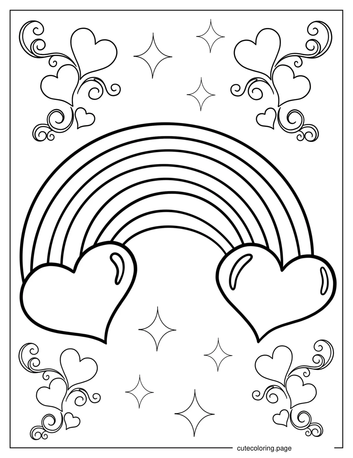 Rainbow Coloring Page With Love Heart Clouds coloring page