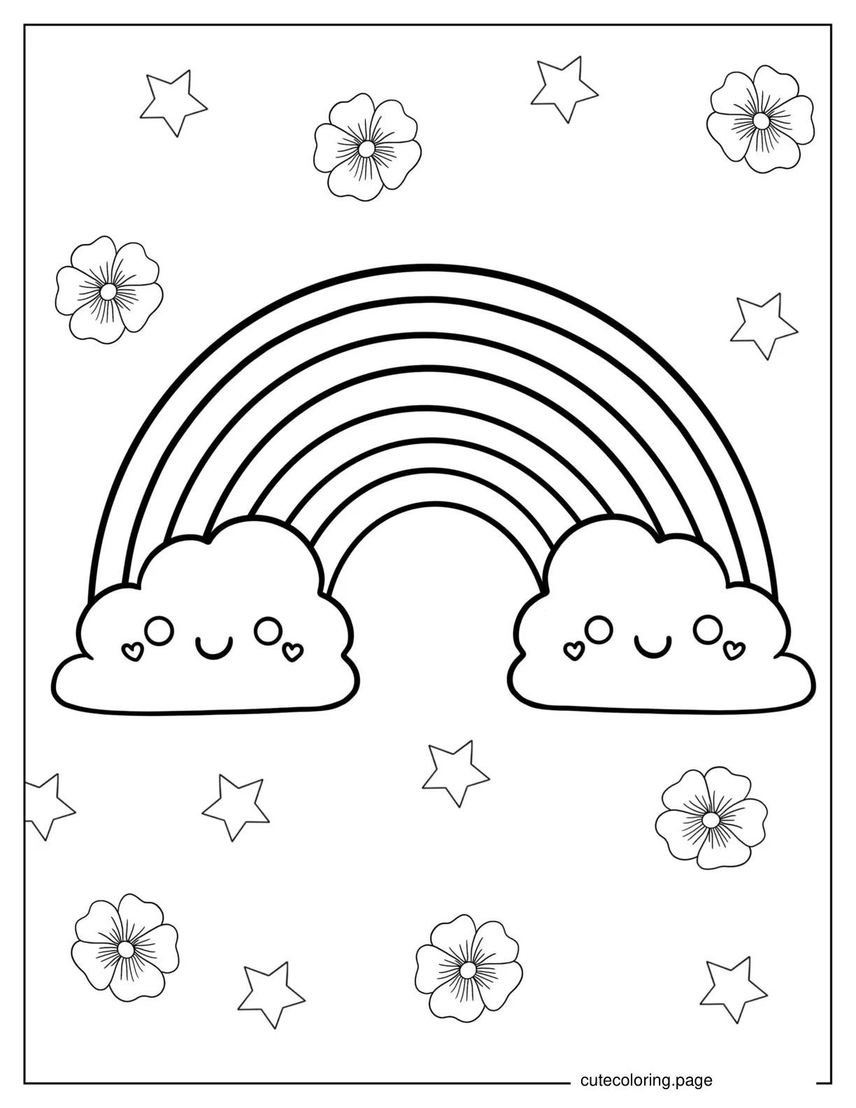 Rainbow With Smiling Clouds To Color coloring page