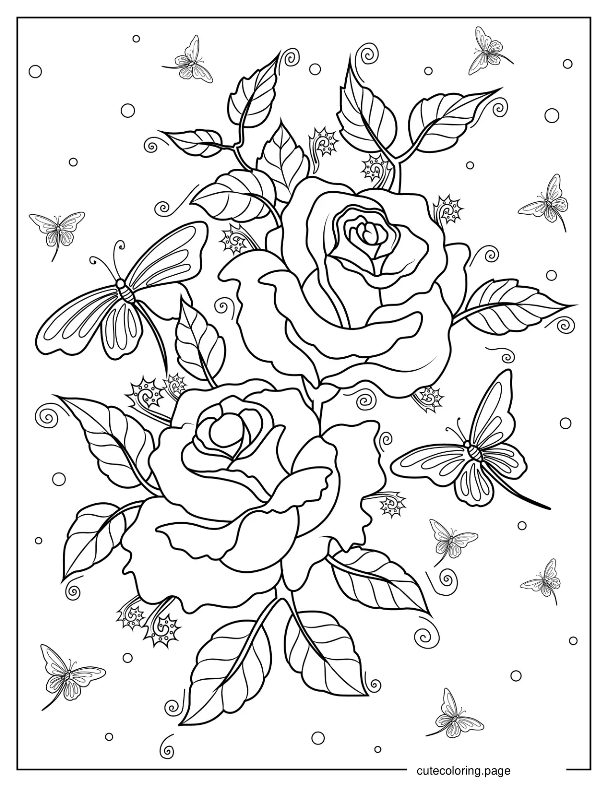 Beautiful Roses With Butterflies To Color coloring page