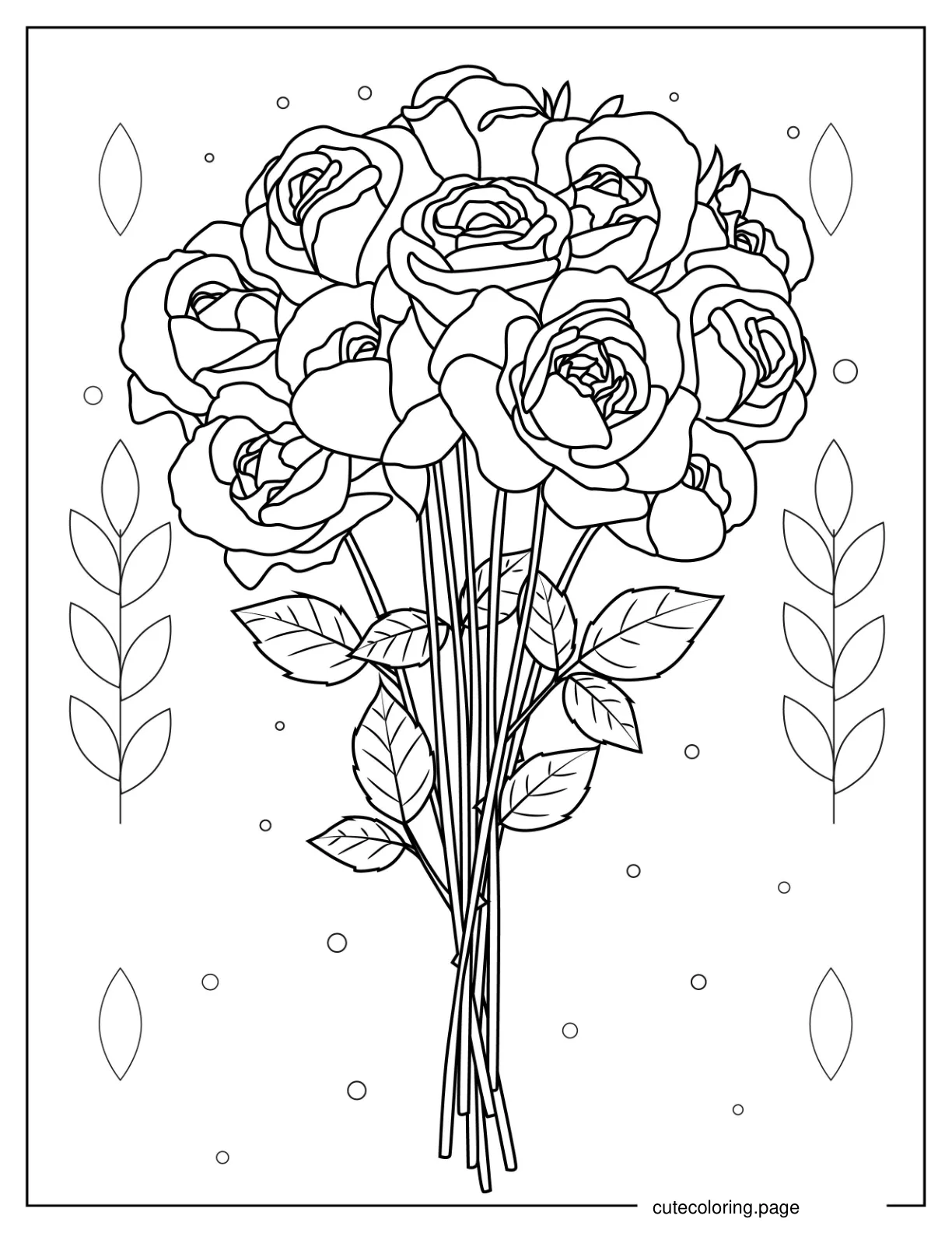 Bouquet Of Roses With Long Stems coloring page