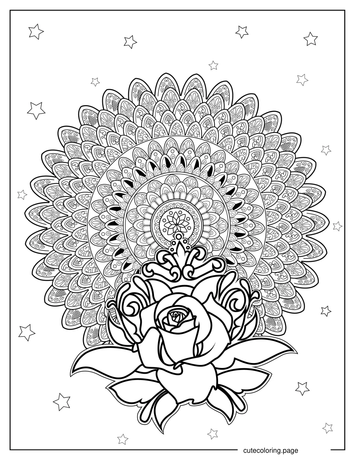 Detailed Rose Mandala For Relaxation coloring page