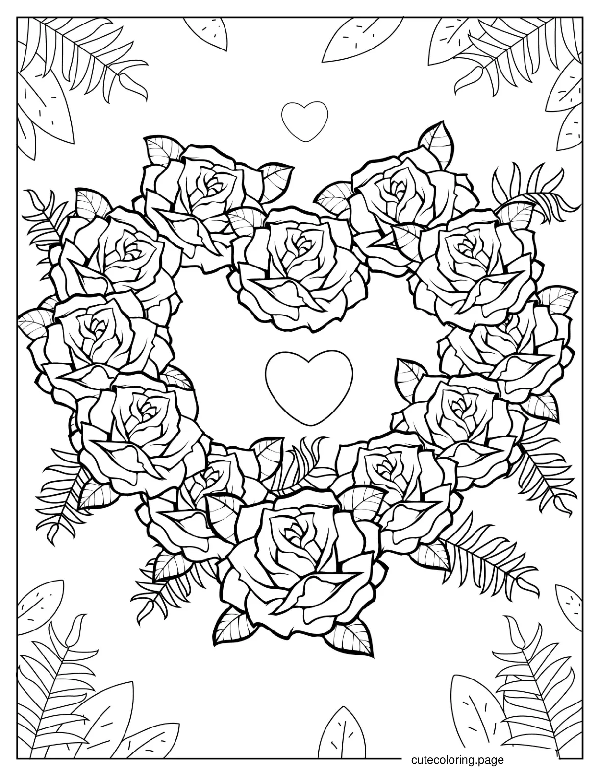 Love Heart Shape Made Of Roses To Color coloring page