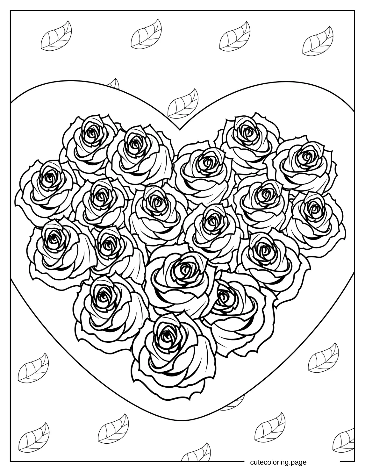 Love Heart Shape With Roses To Color coloring page