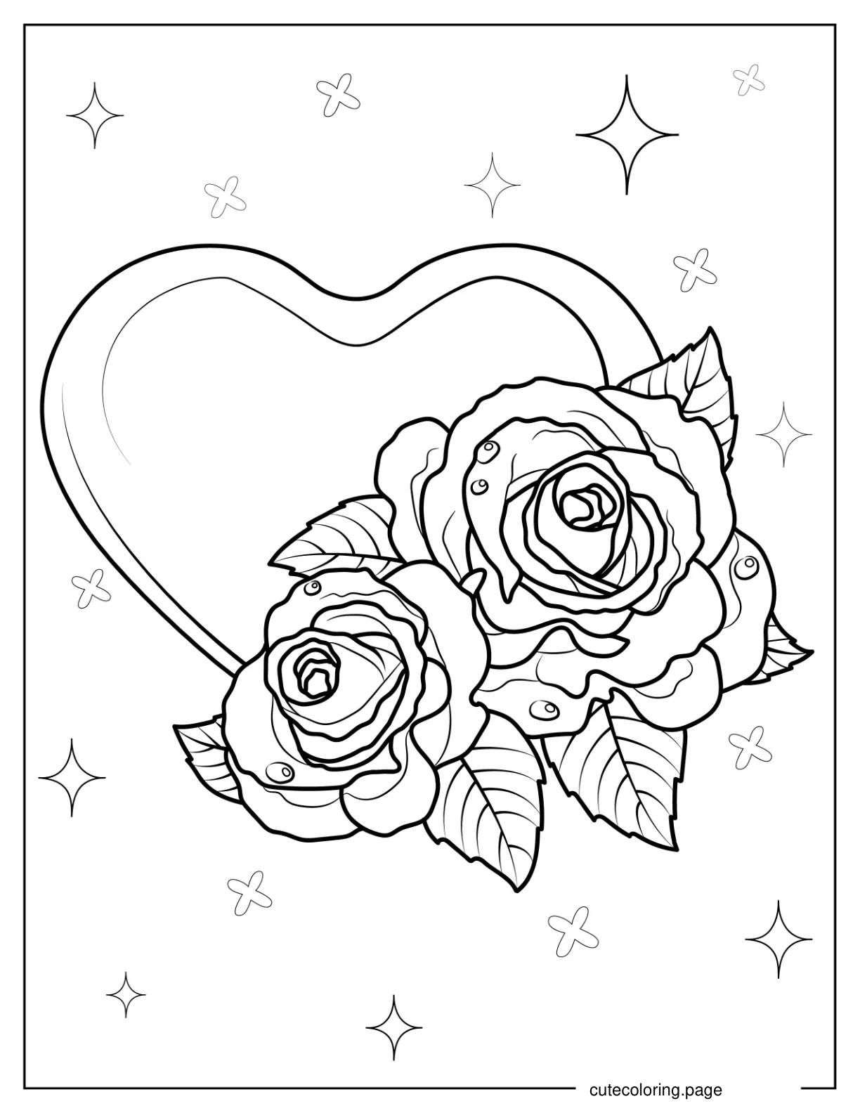 Two Roses With a Love Heart coloring page