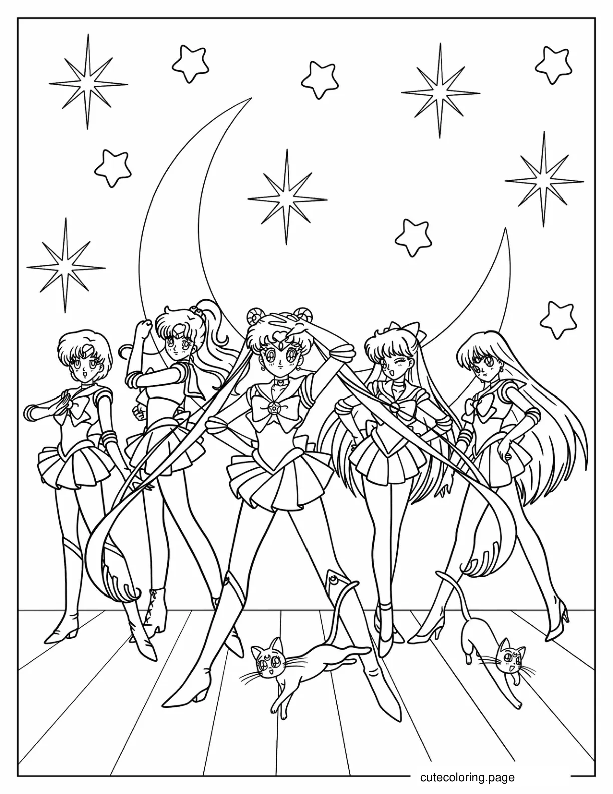 Coloring Page Of Sailor Moon With Sailor Guardians coloring page