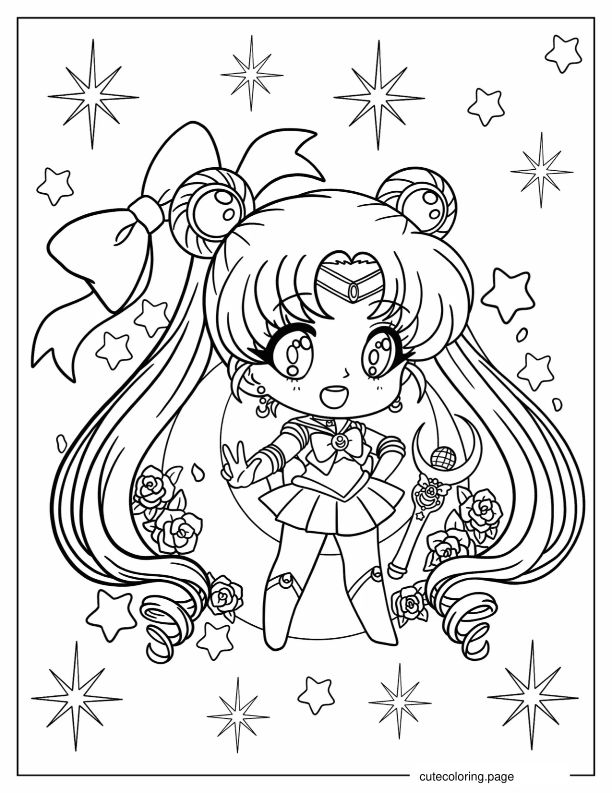 Coloring Sheet Of Chibi Sailor Moon With Stars coloring page