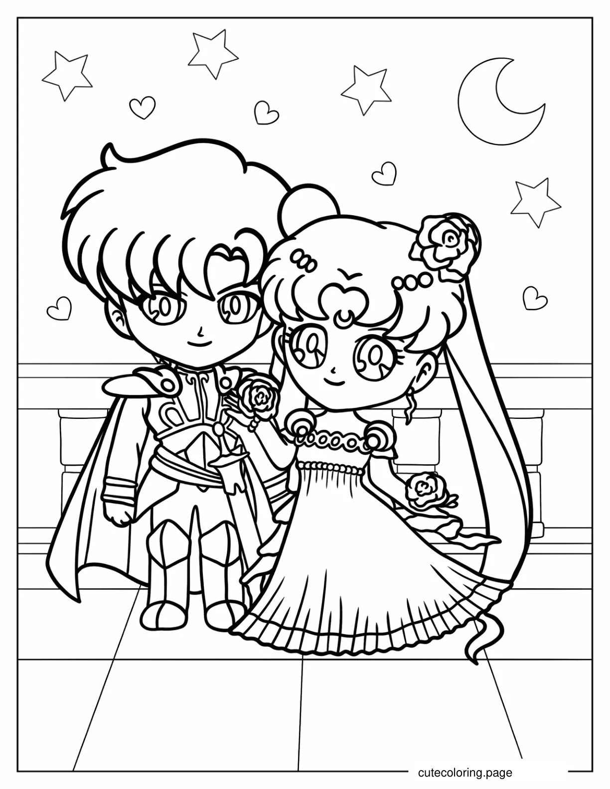 Cute Kawaii Tuxedo Mask And Sailor Moon Coloring Sheet coloring page