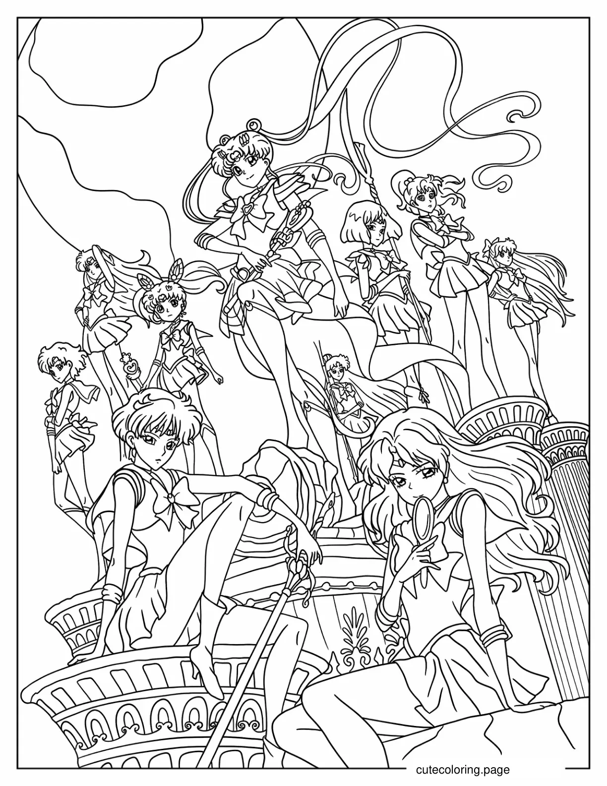 Detailed Coloring Sheet Of Sailor Guardians coloring page