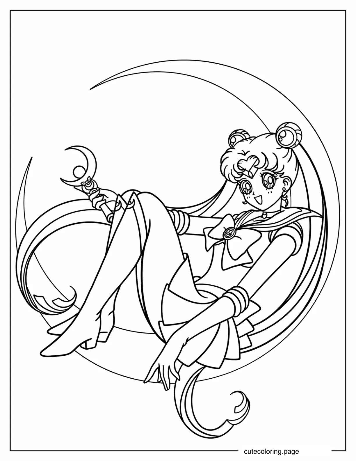 Easy Coloring Page Of Sailor Moon On Crescent Moon coloring page