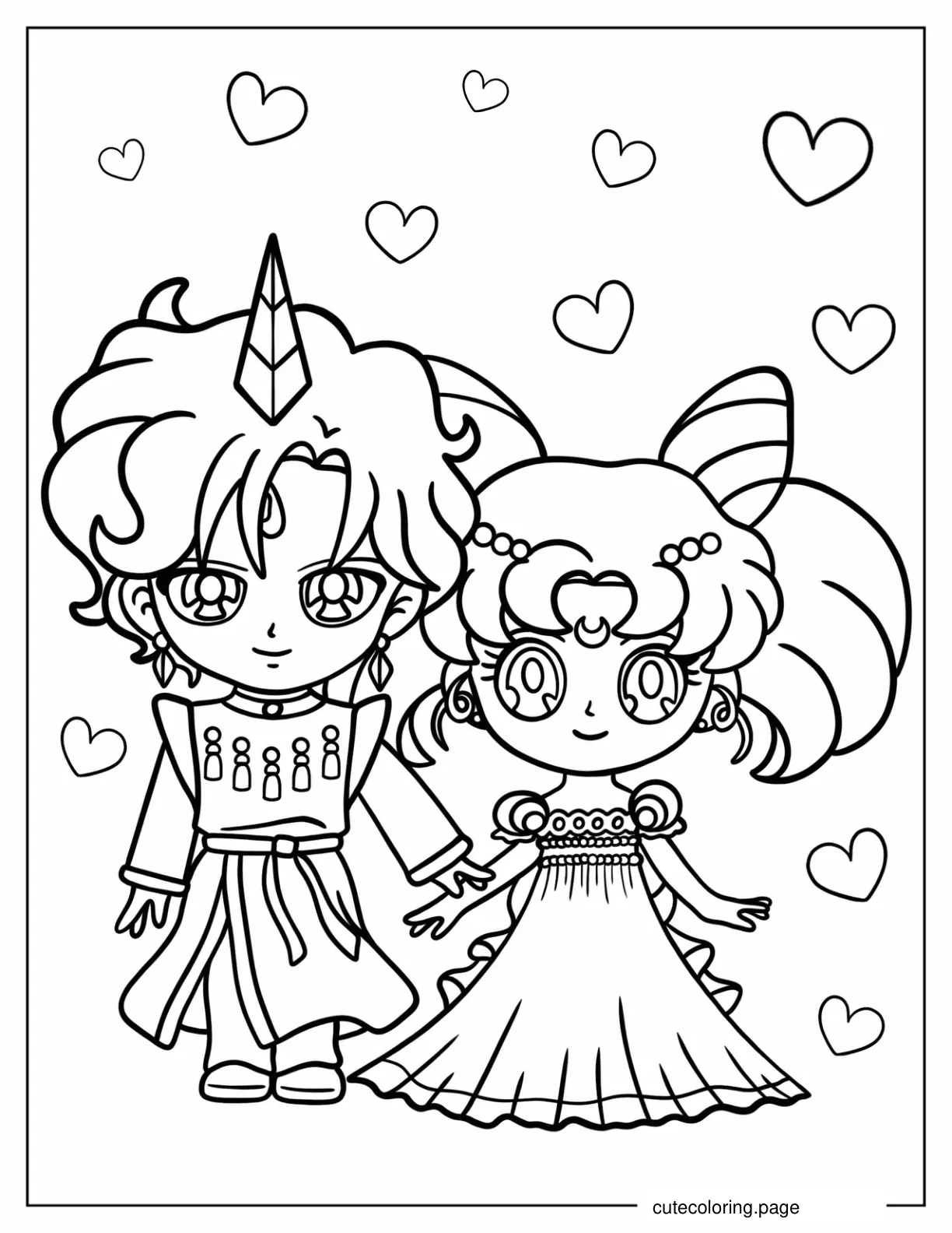 Kawaii Helios And Chibiusa Coloring In For Kids coloring page