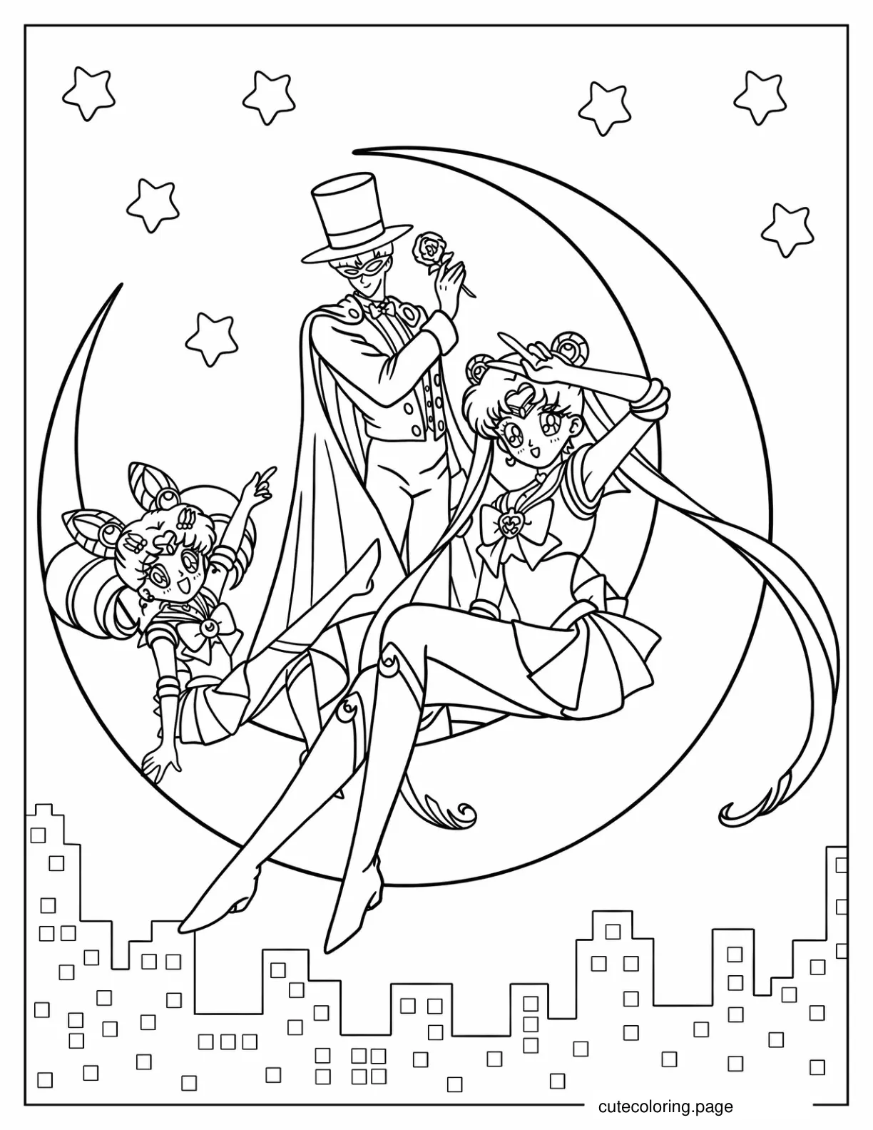 Sailor Moon Tuxedo Mask and Chibusa Coloring In coloring page