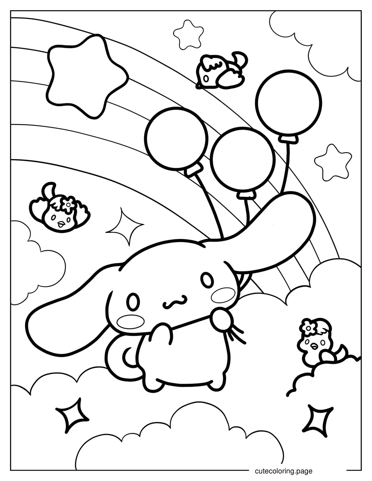 Cinnamoroll Holding Balloons In The Clouds coloring page