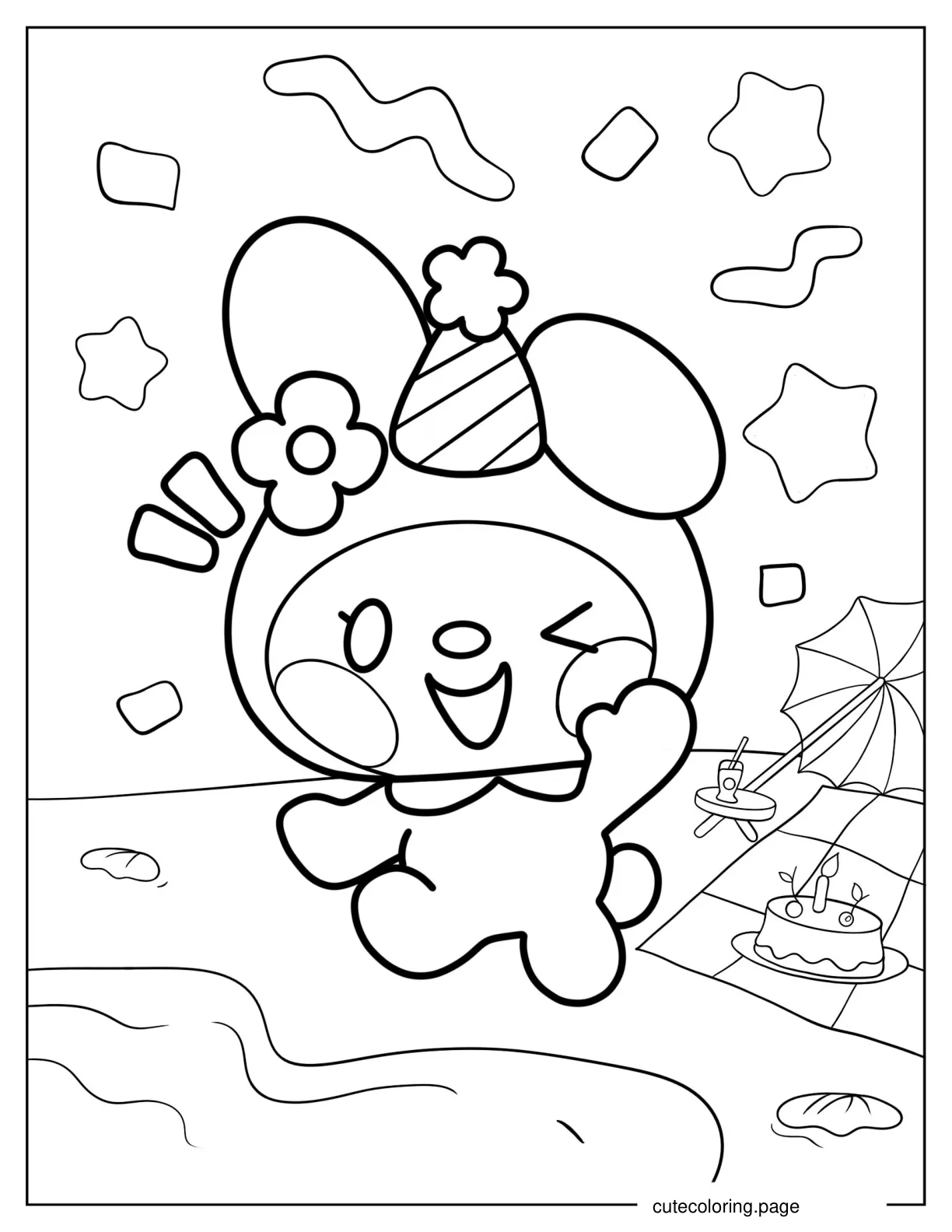 Cute Sanrio My Melody At The Beach Coloring Page 1 coloring page