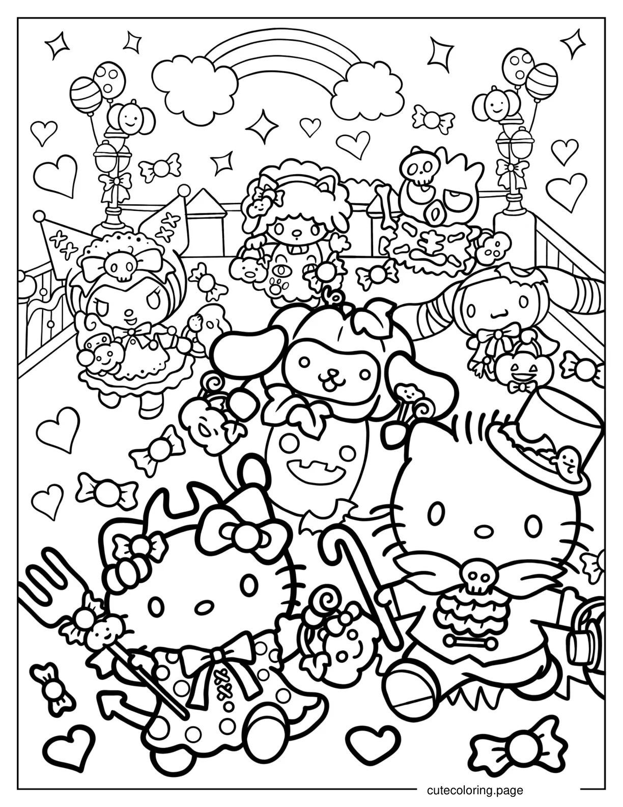 Hello Kitty Dear Daniel And Sanrio Friends In Halloween Costumes Coloring Sheet coloring page