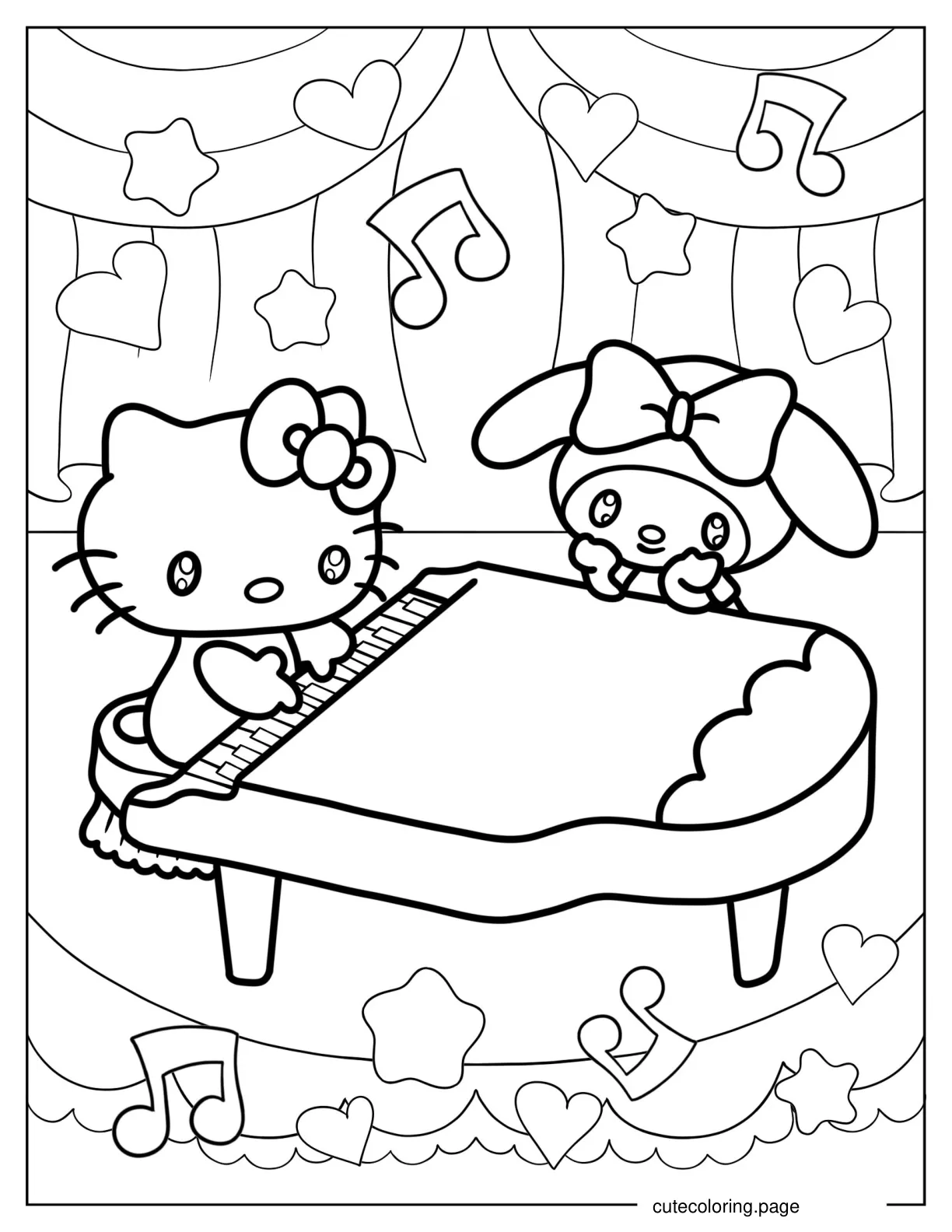 Hello Kitty Playing Piano For My Melody coloring page