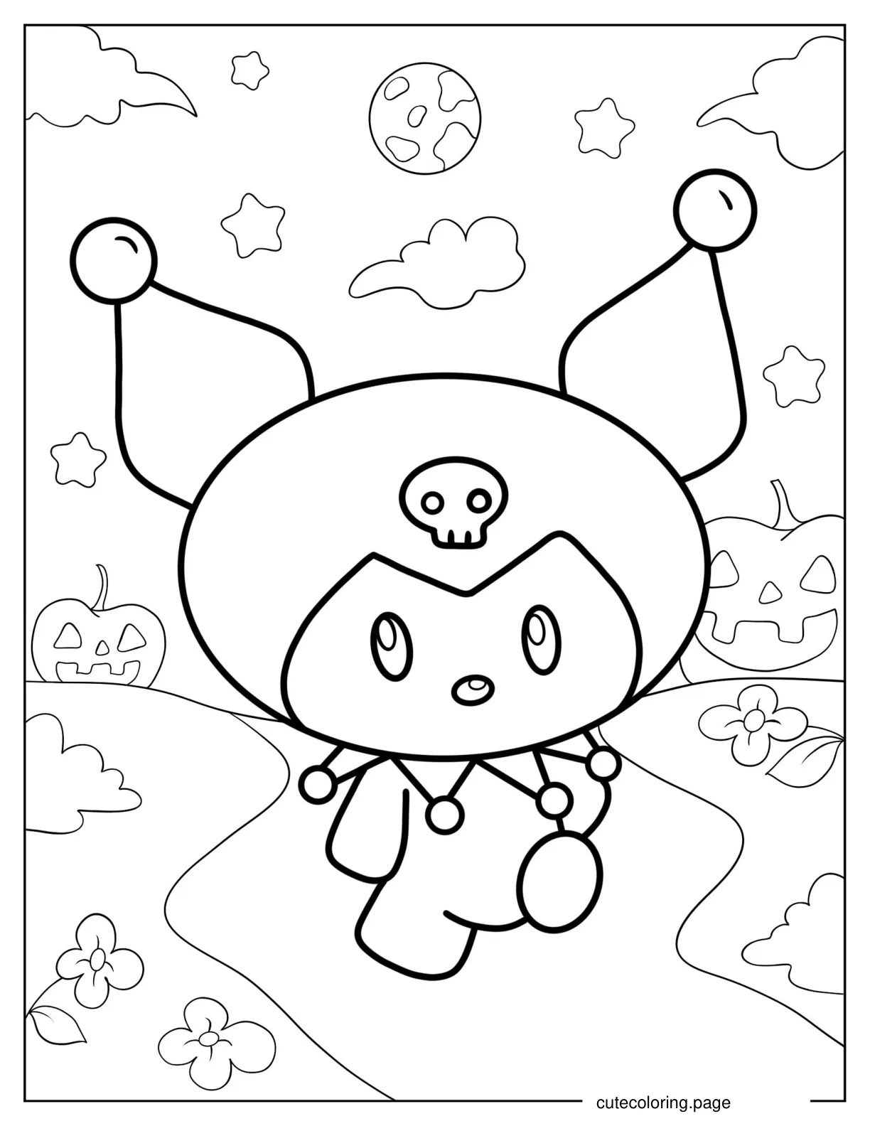 Kawaii Kuromi Walking Coloring Sheet coloring page