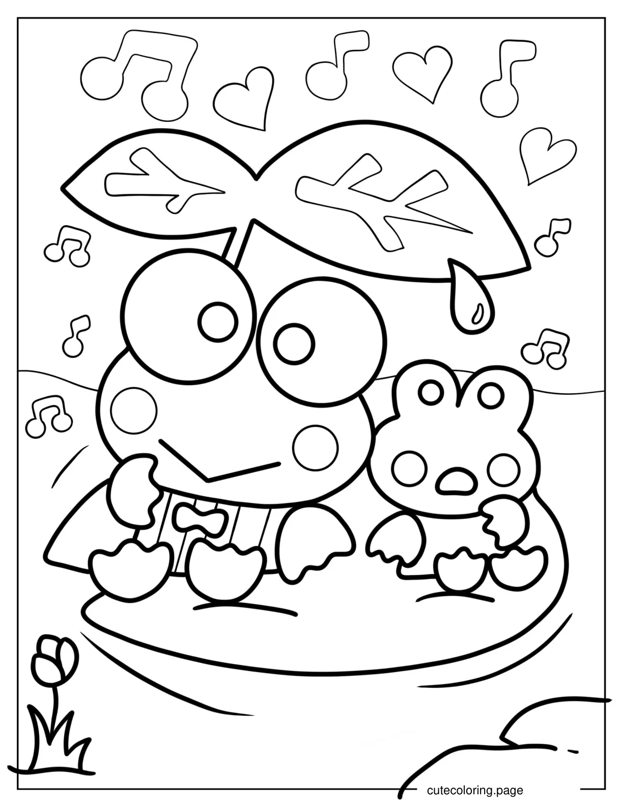 Keroppi With Kokero On Lily Pad coloring page