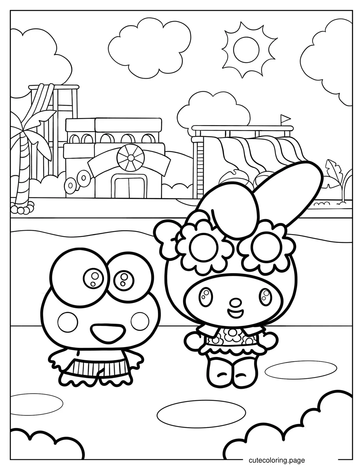 Keroppy And My Melody Playing In Pool Park coloring page