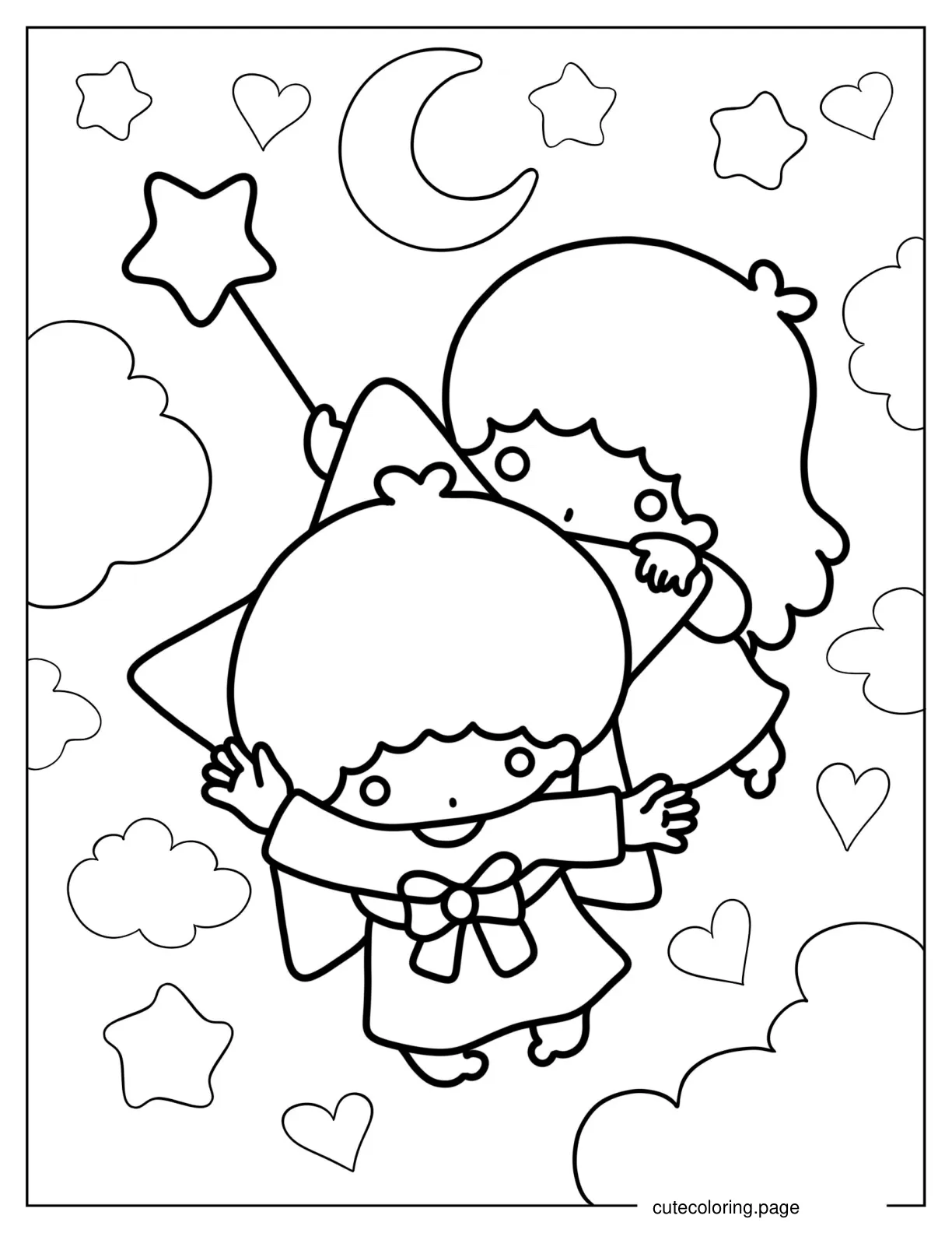 Kiki And Lala Little Twin Stars Of Sanrio Coloring Page coloring page