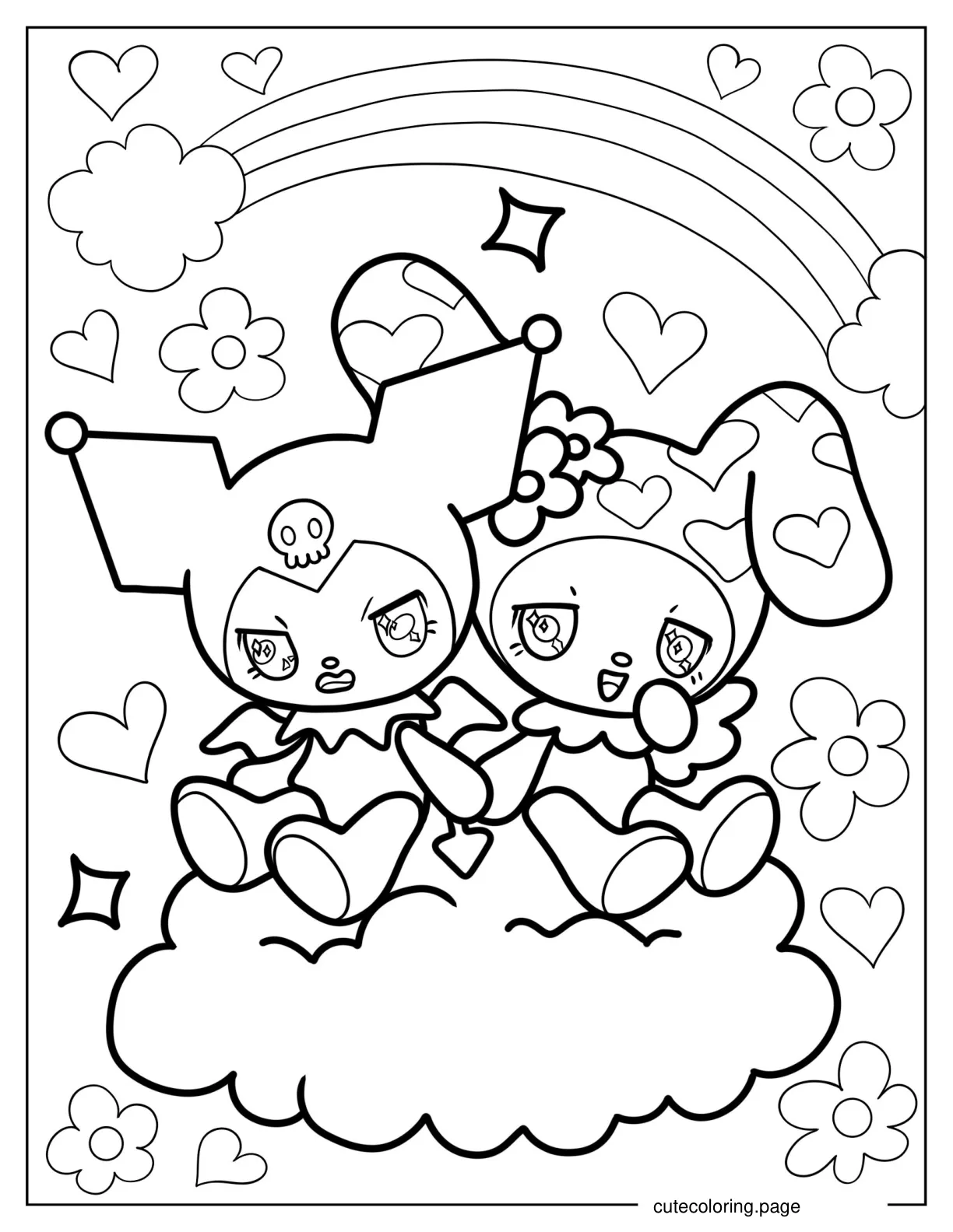 Kuromi And My Melody Holding Hands On Cloud coloring page