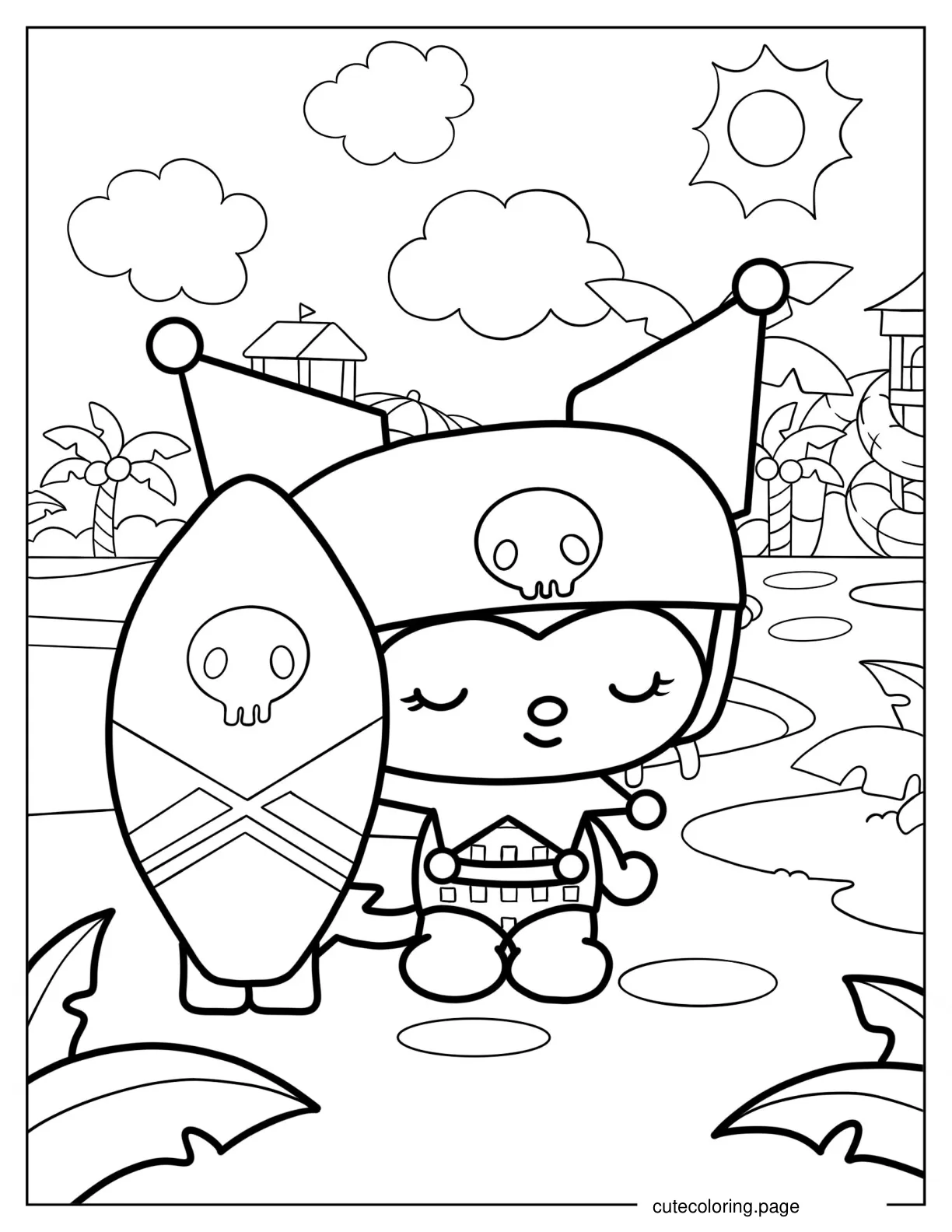 Kuromi Holding Surfboard Coloring Page coloring page