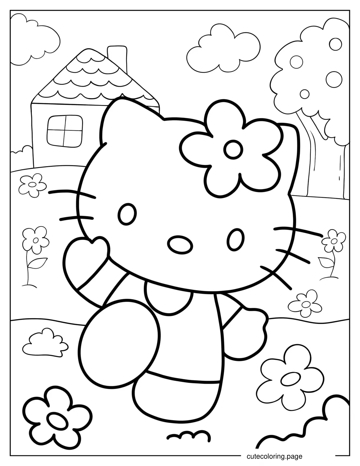 Sanrio Hello Kitty Waving Coloring Sheet coloring page