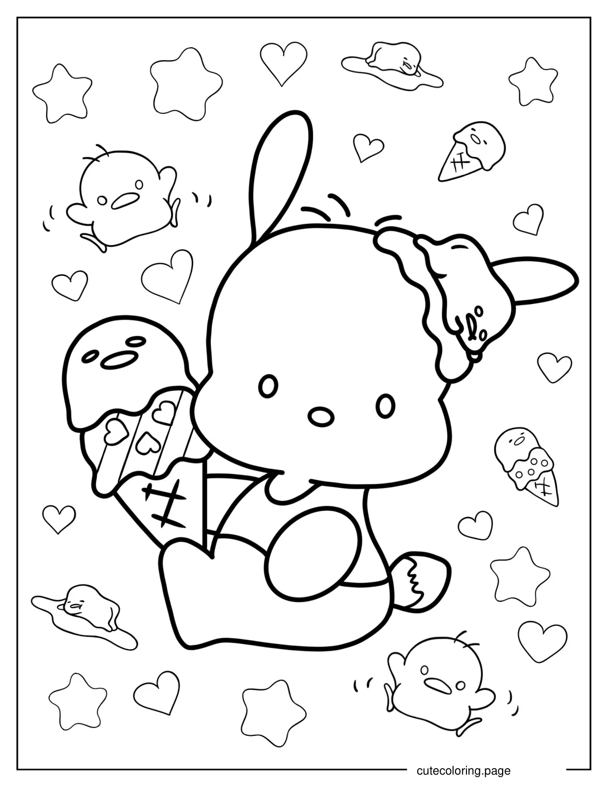 Sanrio Pochacco Eating Ice Cream Cone Coloring Sheet coloring page