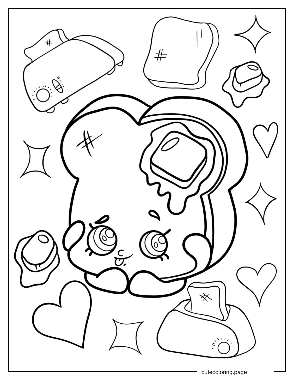 Kawaii Toaste Bread Shopkins for Kids coloring page