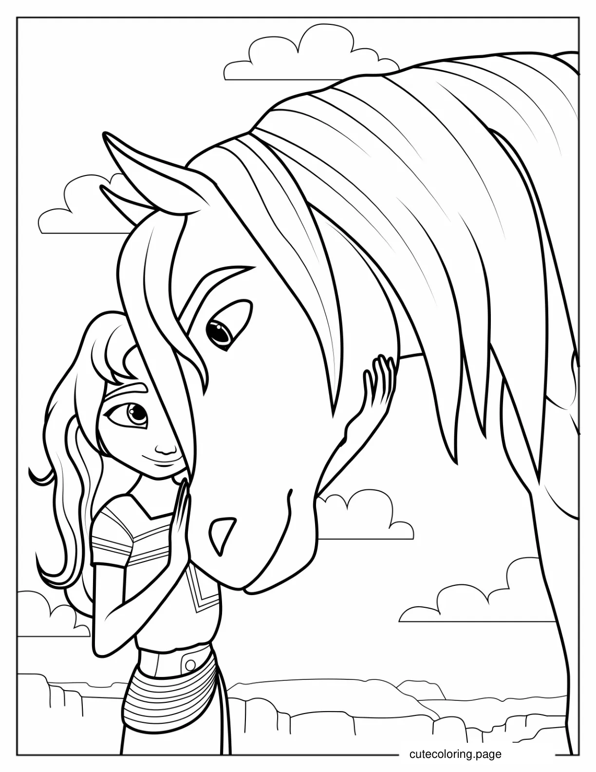 Lucky Comforting Her Horse Spirit To Color coloring page