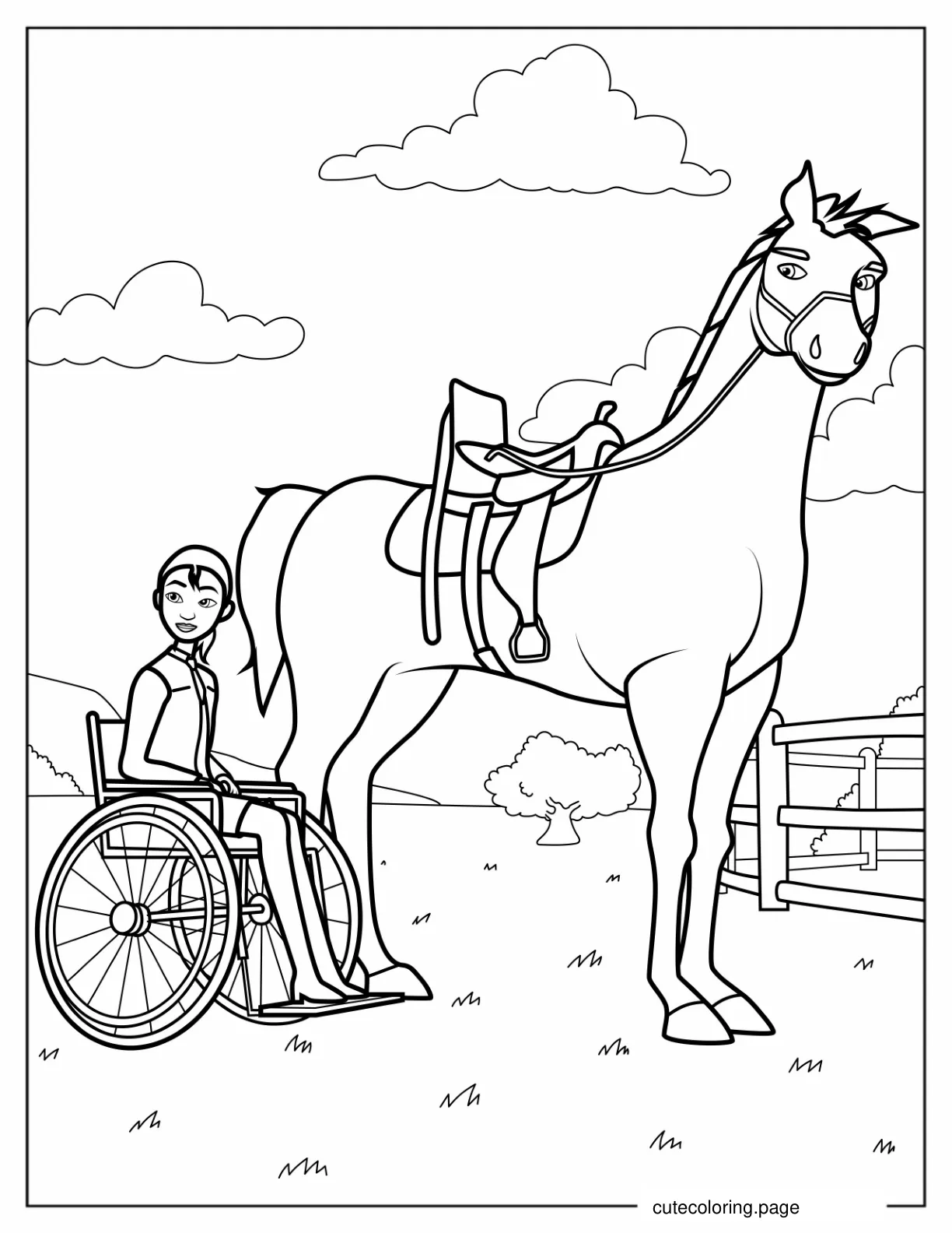 Spirit With Girl In Wheel Chair To Color coloring page