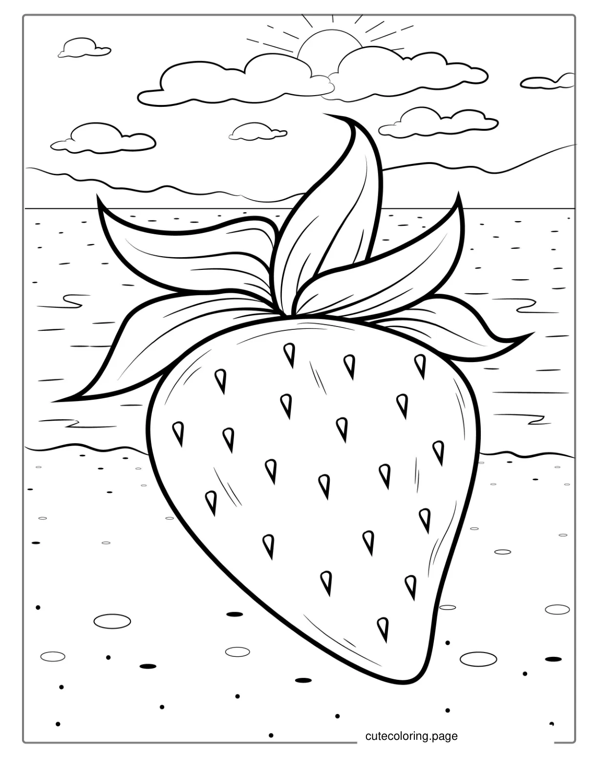 Juicy Strawberry On Beach Coloring Page coloring page