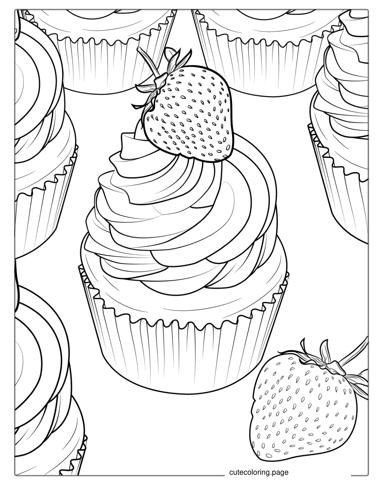 Strawberry Cupcake Coloring Sheet coloring page