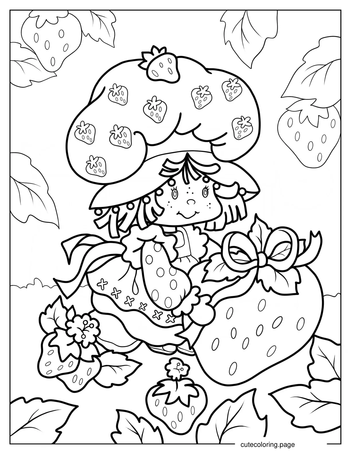 Kawaii Strawberry Shortcake With Large Strawberry Coloring Page coloring page