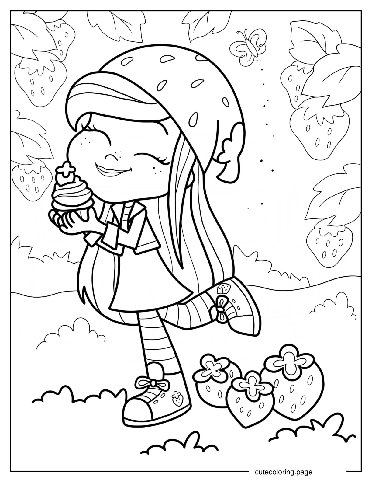 Strawberry Shortcake Holding Cupcake Coloring Page coloring page