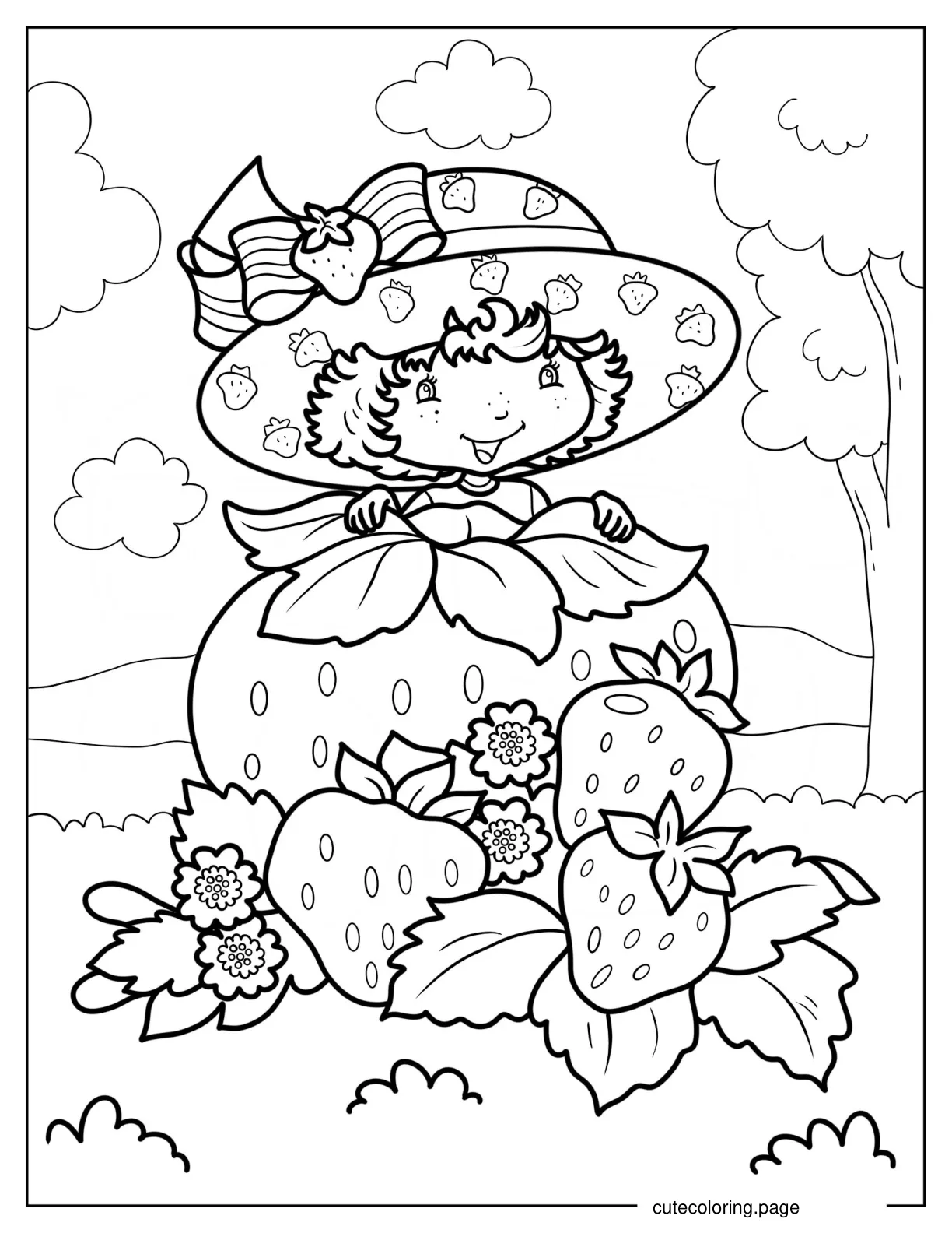 Strawberry Shortcake Holding Giant Strawberry Coloring Sheet coloring page