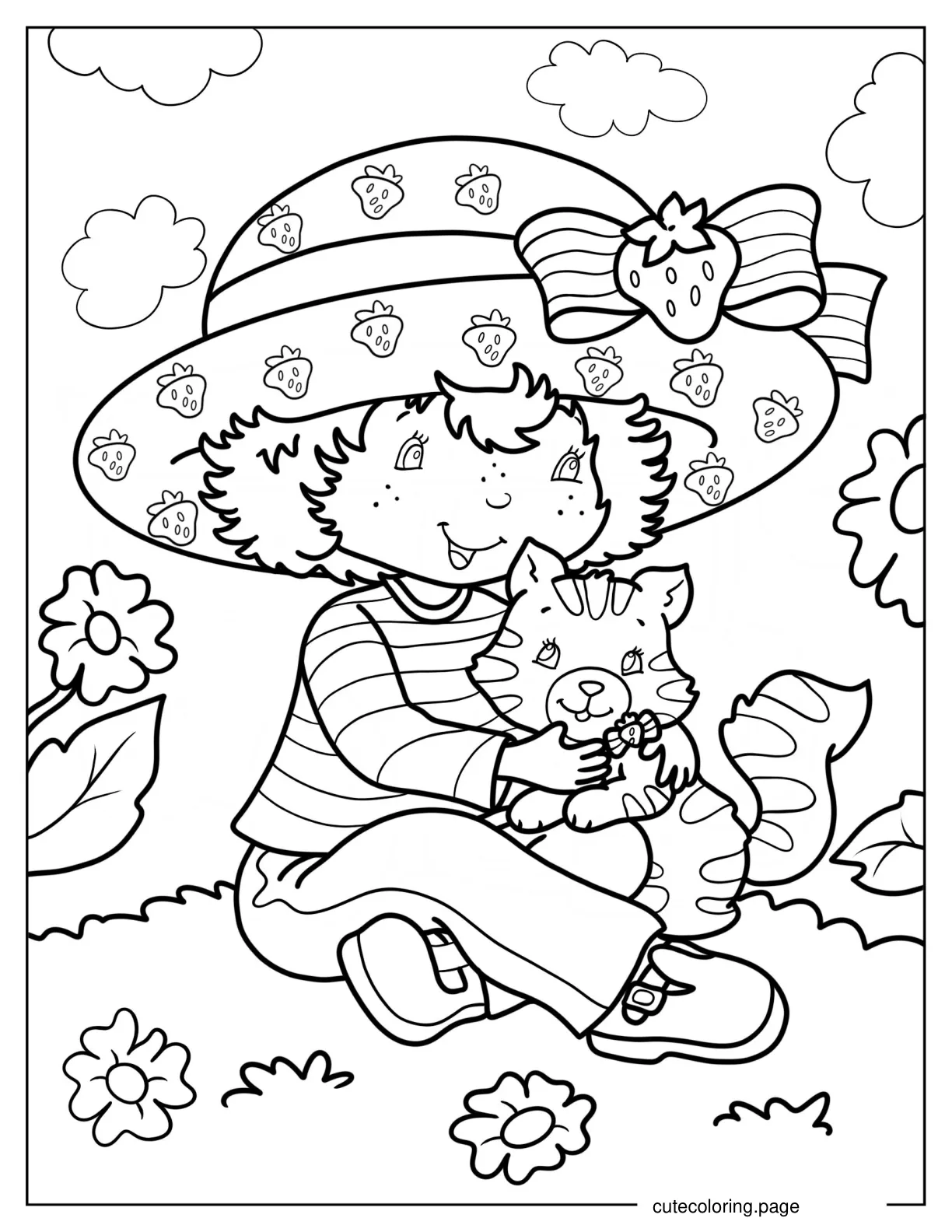 Strawberry Shortcake Hugging Custard Coloring Page coloring page