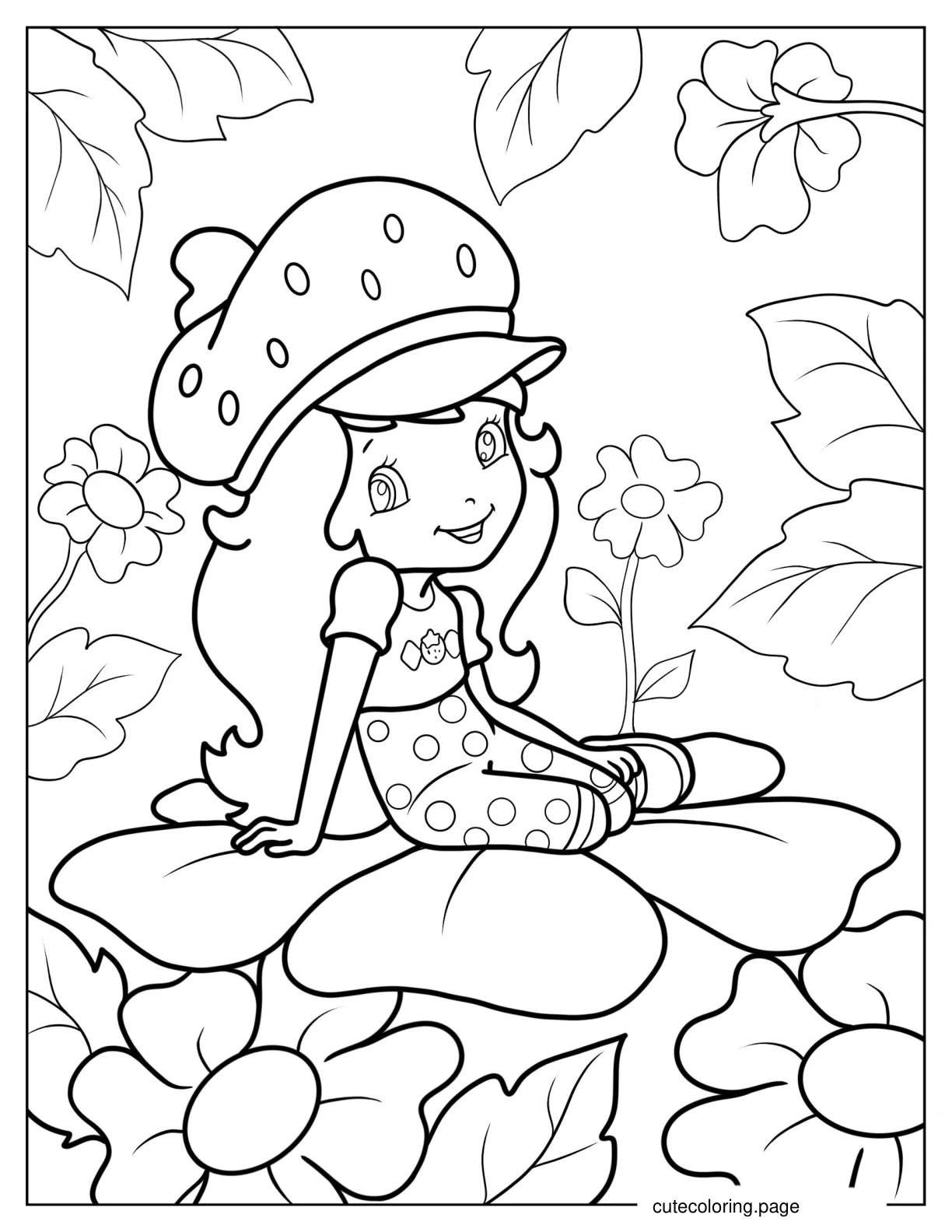 Strawberry Shortcake Sitting On Flower coloring page