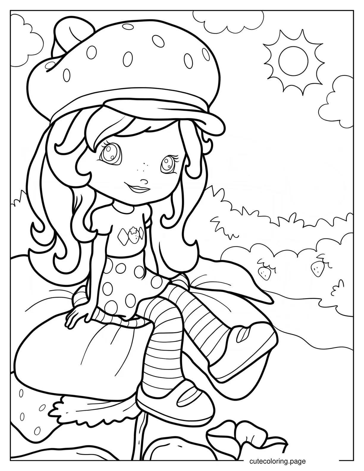 Strawberry Shortcake Sitting On Large Flower coloring page